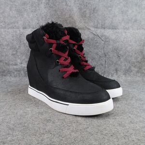 Sugar Shoes Womens 9.5 Fashion Sneakers Wedge Faux Fur Lace Up Memory Foam Black